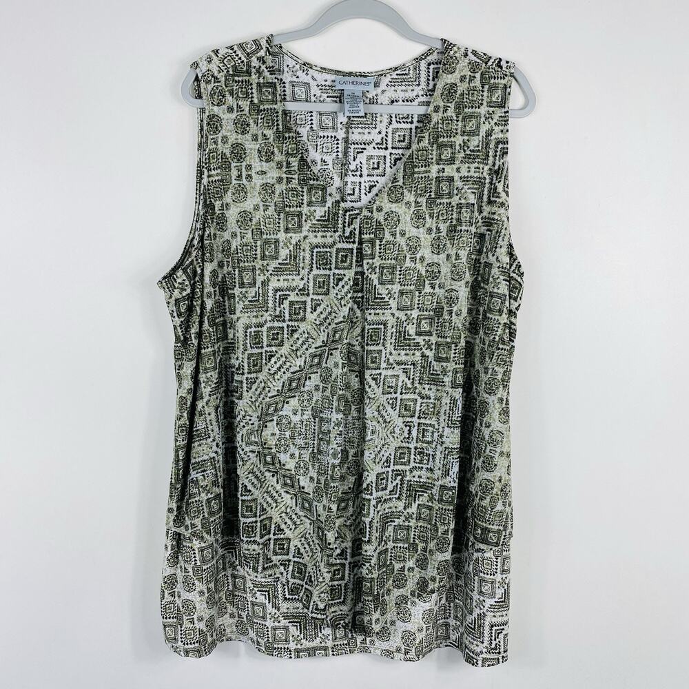 Catherines Tank Top 1X 18 20 Sleeveless Stretch V-Neck Chiffon Layered